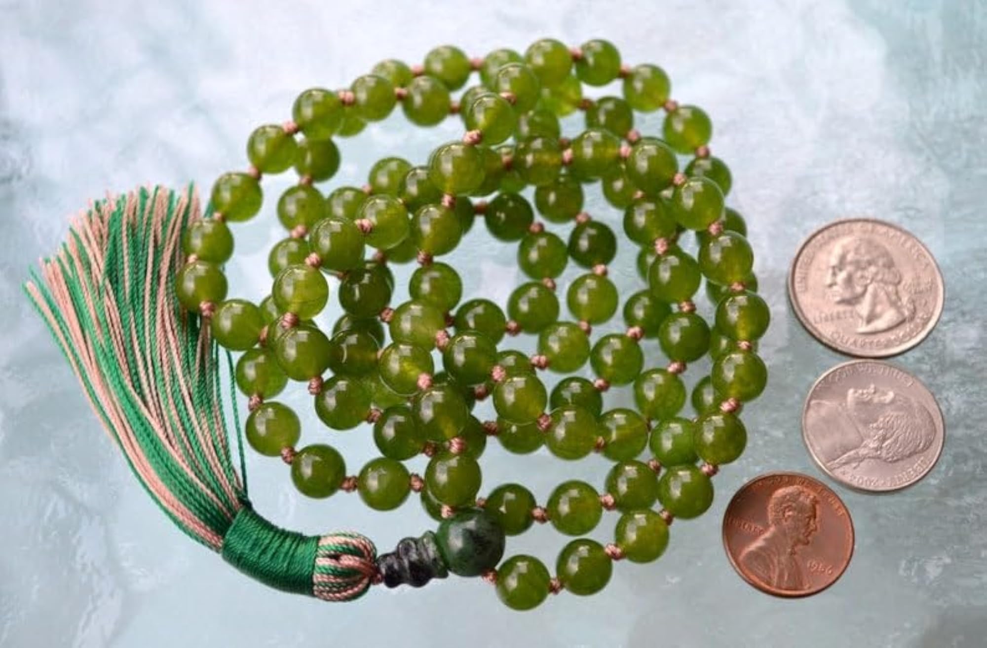 Natural Nephrite Jade 6MM Beaded Handmade Prayer Mala Necklace